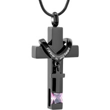 Cross Urn Necklace for Ashes with Birthstone Keepsake