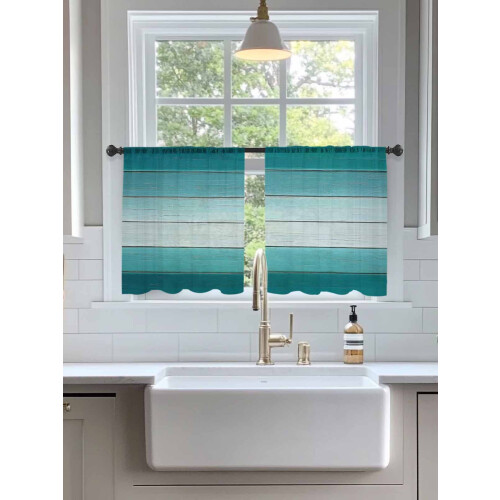 Teal Green Gradient Sheer Curtains 52"W x 45"L Rod Pocket 2