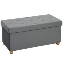 Grey Velvet Storage Ottoman Bench with Wood Legs
