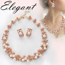 Soumake Faux Pearl Rhinestone Necklace and Earrings Set 2