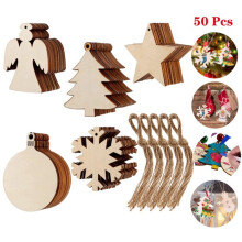 Wooden Christmas Ornaments Snowflake Angel Star 50 Pieces