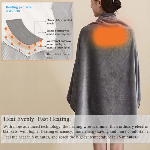 Heated Blanket Portable Electric Warm Shawl 12V 2