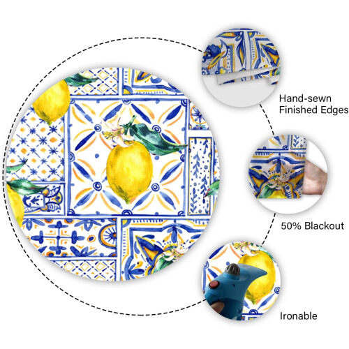 Blue Lemon Tile Kitchen Curtains and Valance Set 2 pcs 1