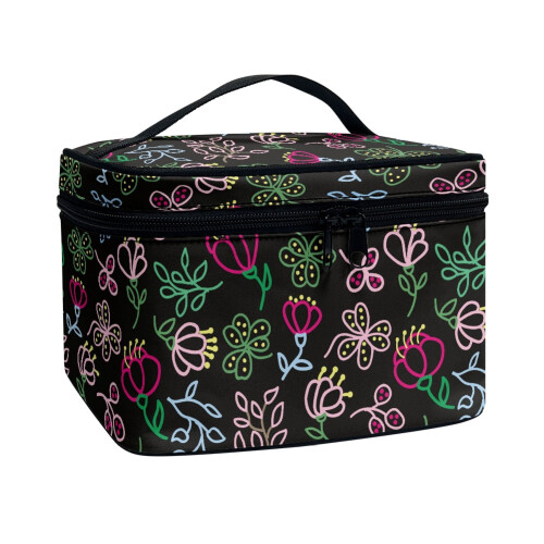 Polyester Cosmetic Organizer for Travel Black with Floral 1
