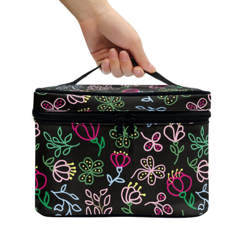 Polyester Cosmetic Organizer for Travel Black with Floral 2
