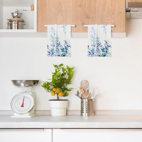 Blue Eucalyptus Kitchen Towels Set of 2 16"x28" 1