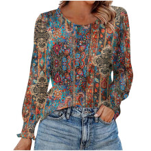 Women's Long Sleeve Business Casual Blouse with Smocked