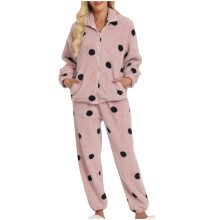 Women's Fleece Pajama Set with Pockets Long Sleeve Zip