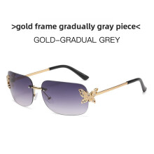 (GoldFrameGradientGray)Parasole Lenti Rosa per Donna Moda Estiva Uv400 Senza Montatura Occhiali Polarizzati