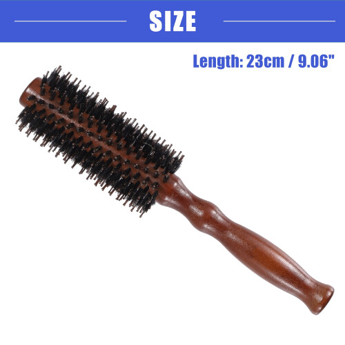 Nylon Bristle Round Curling Comb with Wood Handle Brown L 2