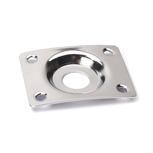 Square Curved Guitar Jack Plate Silver 1/4 Inch Indented