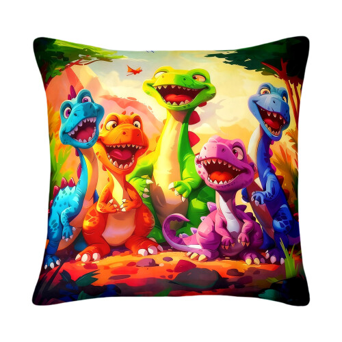 Cartoon Dinosaur Throw Pillow Cover 18x18 Inch Linen