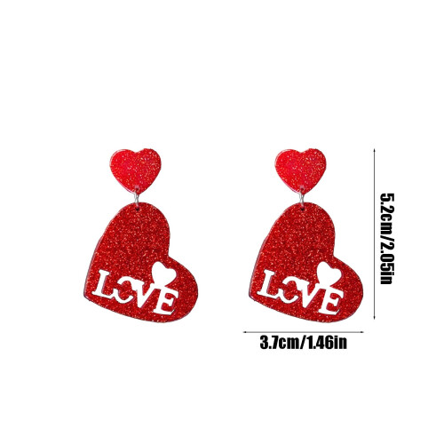 Heart Earrings for Women Red Plastic Dangle Lightweight 2