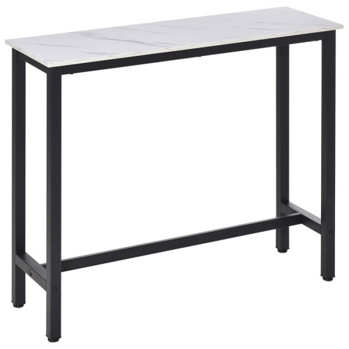 Rectangular Bar Table, Wood Effect Coffee Table for Small Space, Breakfast Dining, Kitchen, Industrial, White & Black