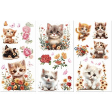 Rub-on DTF Transfer Decals Cat & Flower 6x12 inch 3 pcs