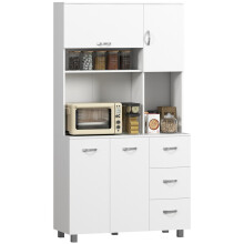 Kitchen Cupboard, Sideboard with 3 Small Drawers, Flip Up Top Door, 3 Cabinet Doors and Open Shelves, 100W x 39.5D x 183.5H cm, White