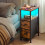 Levede Bedside Table Narrow Side Table with LED Charging Station Storage Brown 1