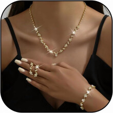 Wedding Jewelry Set Silver Rhinestone Necklace Earrings