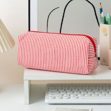 Stripe Pencil Case Makeup Bag Red Sturdy Multifunctional