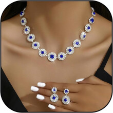 Wedding Jewelry Set Silver Rhinestone Necklace Earrings