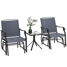 Glider Rocking Chair & Table Set 2 Single Seaters Rocker Garden Swing Chair Patio Furniture Bistro Set Grey