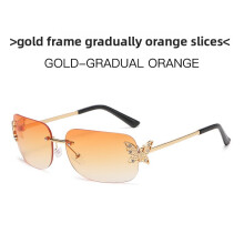 (GoldFrameGradientOrange)Pare-soleil verres roses pour femme mode été Uv400 lunettes polarisées sans monture