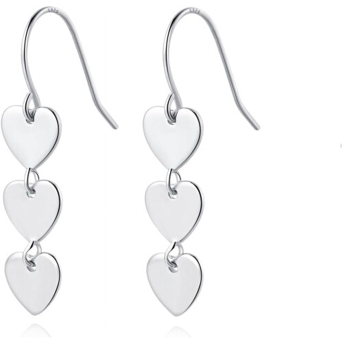 Sterling Silver Heart Drop Earrings for Women