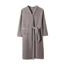 Women's Fleece Bathrobe Solid Color Long Sleeve Gray One