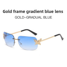 (GoldFrameGradientBlue)Pare-soleil verres roses pour femme mode été Uv400 lunettes polarisées sans monture