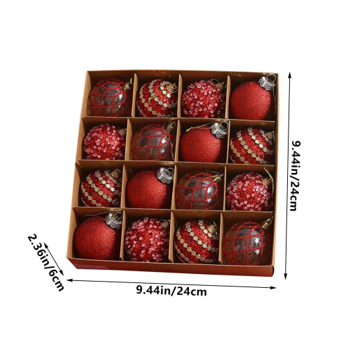 Red Sparkling Christmas Ball Set Plastic 12 pcs 2