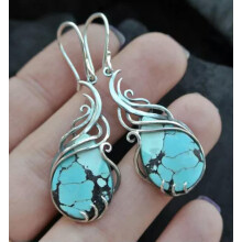 925 Silver Turquoise Hoop Earrings for Women A Pair