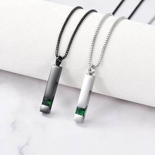 Crystal Bar Cremation Urn Necklace with Birthstone Cube 2