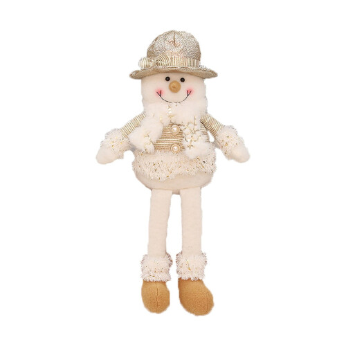 Christmas Tree Ornament Beige Fabric Santa Snowman