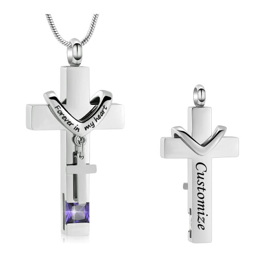 Birthstone Cross Urn Necklace for Cremation Ashes Keepsake 1