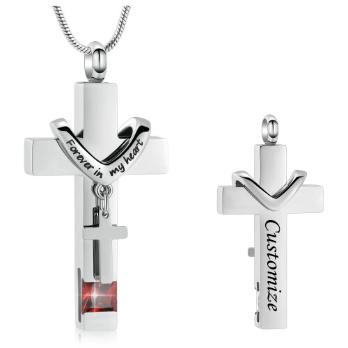 Birthstone Cross Urn Necklace for Cremation Ashes Keepsake 2