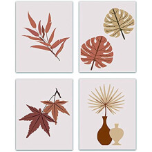 Fall Leaves Canvas Wall Art Set Minimalist 4 Pieces
