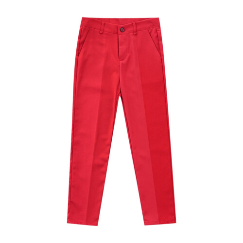 Boys Plaid Stretch Chino Pants Slim Fit School Uniform Red