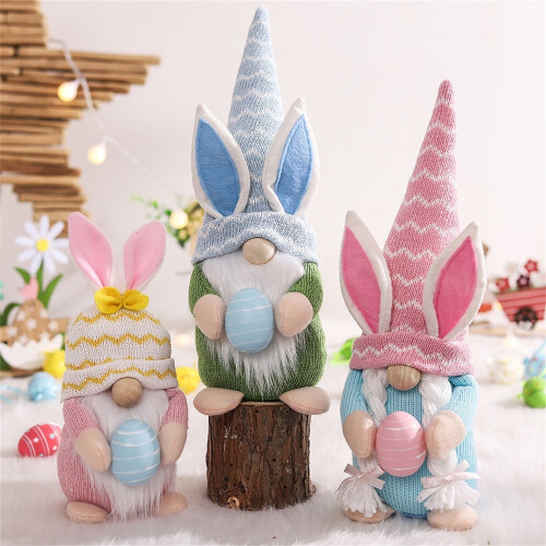 Easter Gnome Plush Knitted Bunny with Eggs 1pc