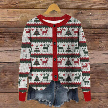 Women's Casual Cardigan Sweater with Print, Long Sleeve,
