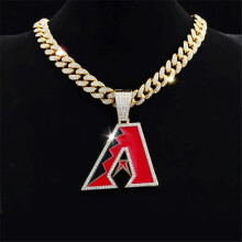Hip Hop Red Letter A Pendant Necklace with 15mm Miami Cuban
