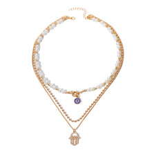 Gold Vintage Eye Pendant Pearl Necklace for Women