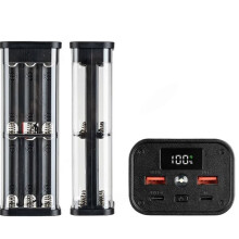 Powerbankbehuizing voor 18650-Batterijen, 22,5 W Snelladen, Transparant Zwart, LED-Batterijopbergdoos voor 6 Batterijen