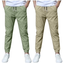 Boys Linen Pants Summer Chino Trousers Green 2 Pack