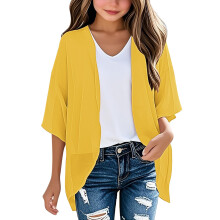 Girls Chiffon Cardigan Puff Sleeve Loose Top Yellow Size