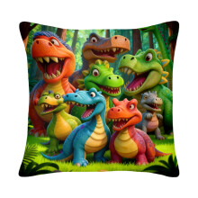 Cartoon Dinosaur Throw Pillow Cover Linen 20x20 Inch
