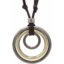 Leather Necklace for Men Double Circle Ring Pendant Vintage