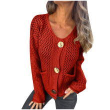 Women's Cropped Cardigan Sweater with Gold Buttons and