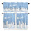 Light Blue Christmas Kitchen Curtains Set Reindeer Tree 1