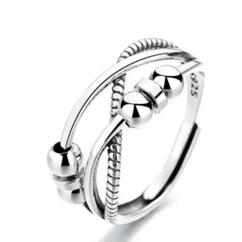 925 Silver Adjustable Anxiety Ring for Women #3