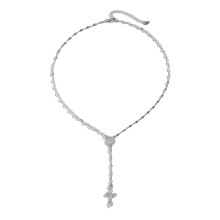 Women's Y-Shaped Cross Pendant Necklace Silver